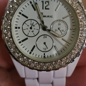 Geneva Women's White Watch with Silver Accents